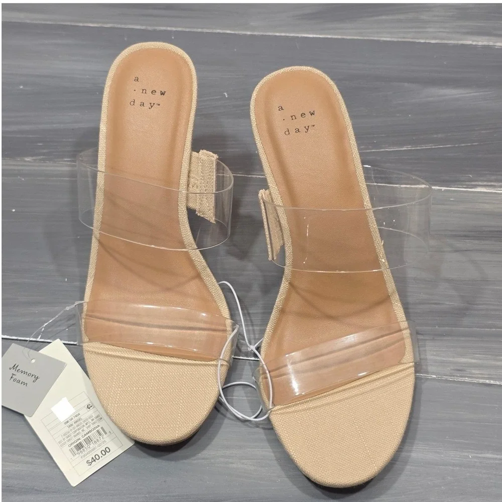 A New Day Ansel Espadrille Wedge Sandals Clear Double‎ Strap Tan